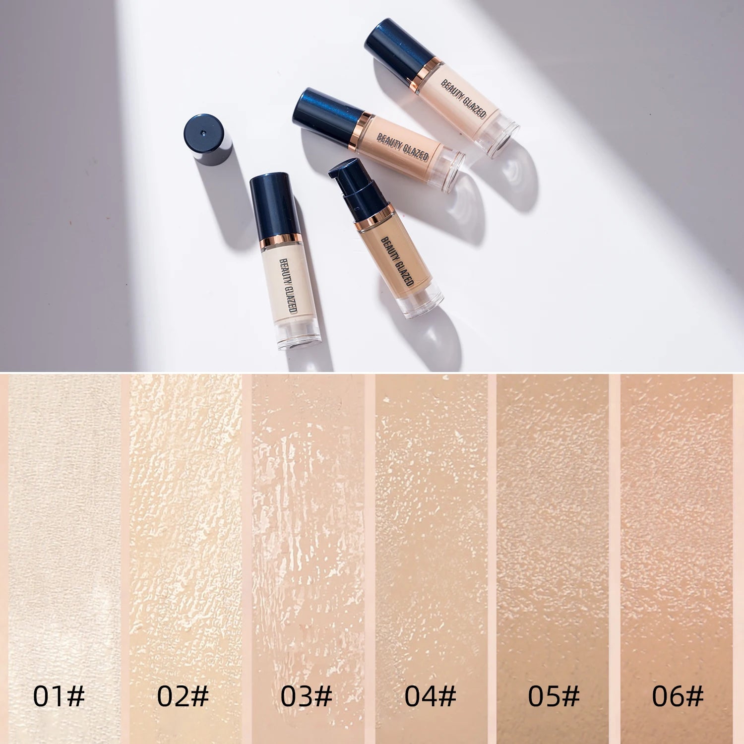 BEAUTY GLAZED 6 Color Liquid Foundation,Full Coverage, Long-Lasting, Waterproof, Natural Effect,Hydrating