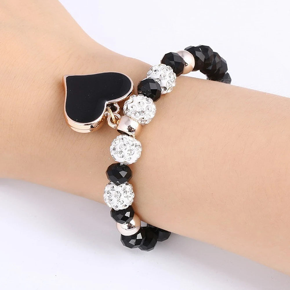 6 Styles Vintage Love Heart Charms Bracelet Delicate Strech Crystal Beading Bracelet Jewelry For Women Girls Valentines Day Gift
