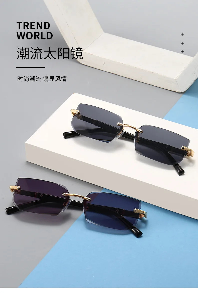 Clearance_Rimless Sunglasses Rectangle Fashion Popular Women Men Shades Small Square Sun Glasses For Female male Summer Travelin