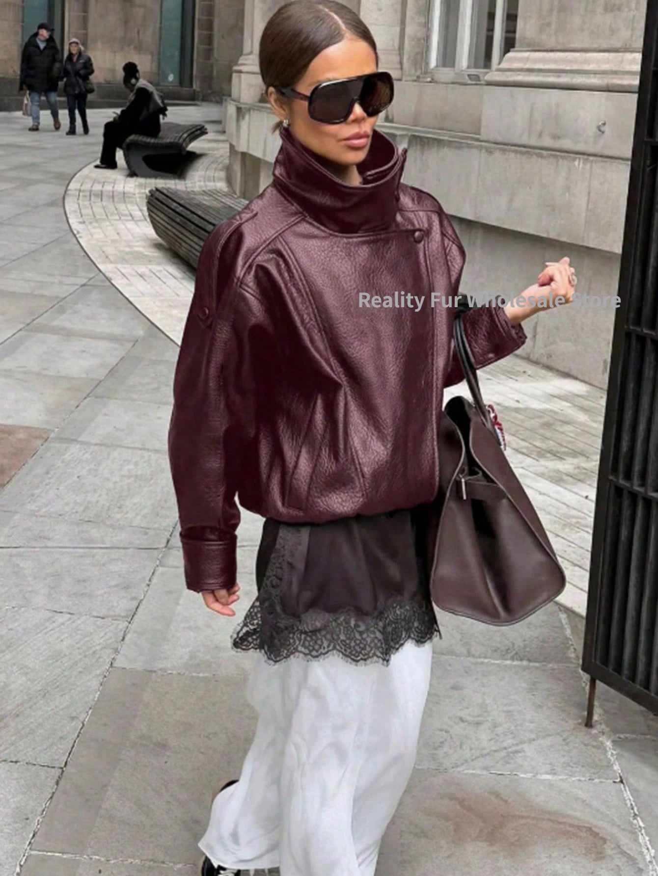 Fake leather Coat Women Y2k Faux Leather Jacket New Casual PU Jacket Motorcycle Style Leather Jacket Pebble Fall Personality