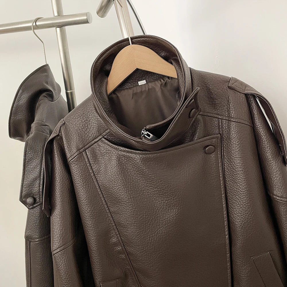 Fake leather Coat Women Y2k Faux Leather Jacket New Casual PU Jacket Motorcycle Style Leather Jacket Pebble Fall Personality