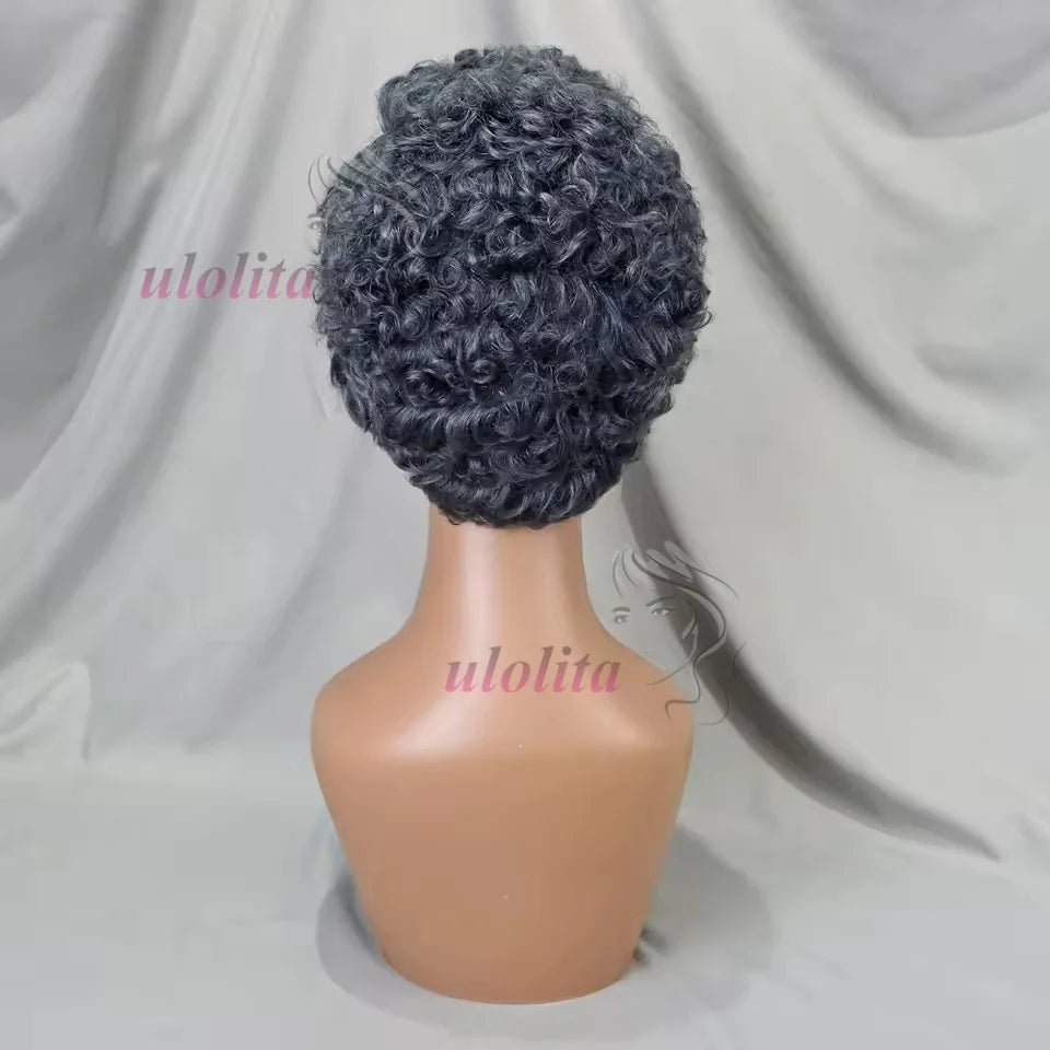 Gray Color Pixie Cut Curly Wave Human Hair Wigs 13x4 Transparent Lace Front Short Afro KinkyCurly Human Hair Wig for Black Women