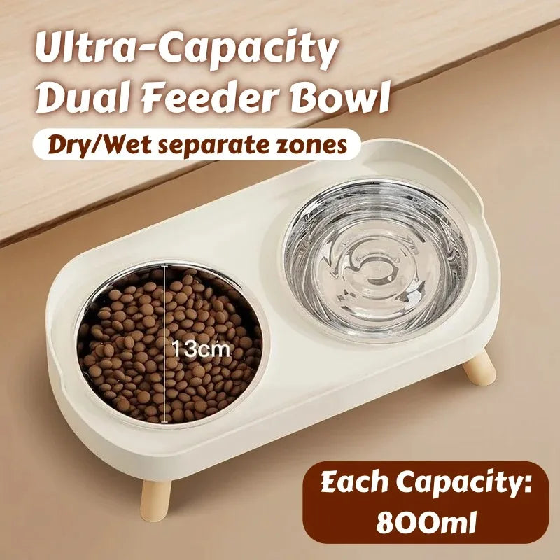 Fashion Pet Food And Water Station Dual Stainless Steel Bowls with Neck Support for Cats And Dogs
