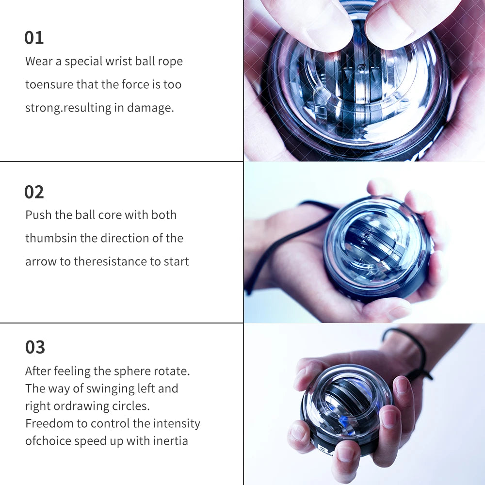 Self-Starting LED Gyro Ball Wrist Power Trainer Grip Strengthener Fitness Gyroscopic Ball for Arm Muscle Exercise Stress Relief