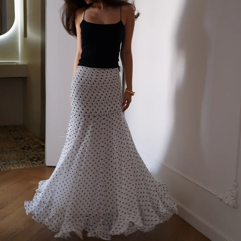 Women Polka Dot Print High Waist Maxi Skirt Elegant Ruched Mermaid Long Skirts 2026 Summer Casual Vacation Fashion  Outwear