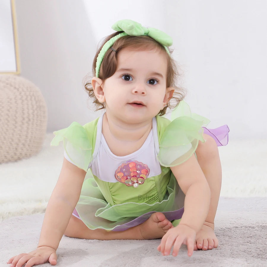 Baby Girls Costumes Kid Romper Tutu Dress with Headband Infant Baby Girl Princess Alice Clothes Aurora Belle Dress Party Costume