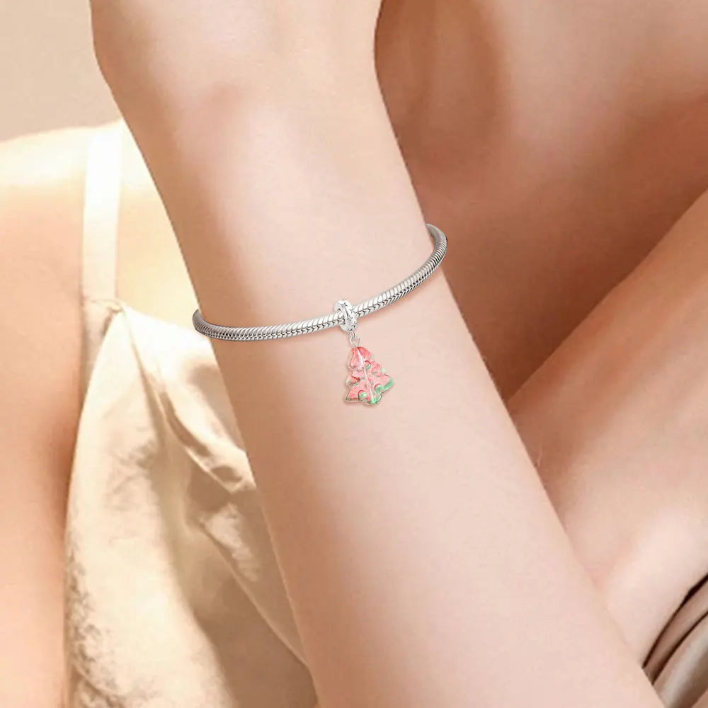 Charms Original Colorful Christmas Tree Pendant S925 Sterling Silver Bead Fit Bracelets Diy For Women Fine Jewelry Love Gift