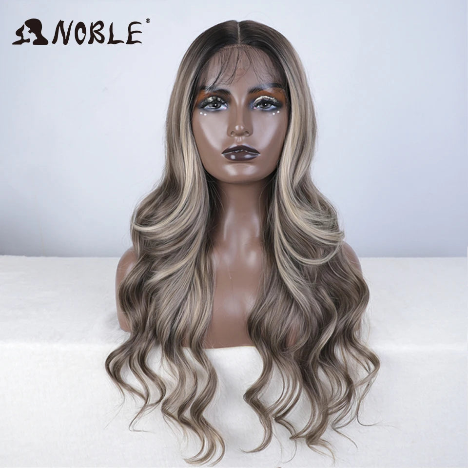 Noble Synthetic Lace Front Wig  28 Inch Highlight Honey Brown Body Wave Wig Cosplay Wigs For Women Lace Wig Lace Wig Synthetic