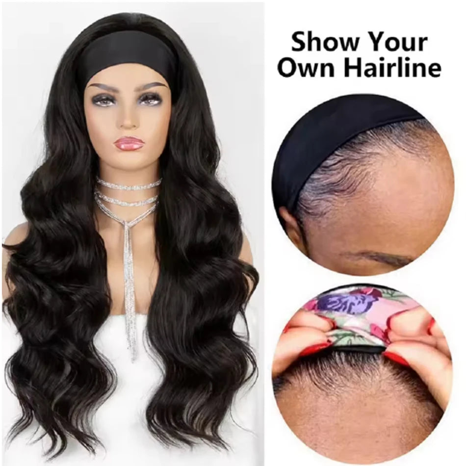 Body Wave Headband Human Hair Wig Machine Made Human Hair Wig Ready To Wear Headband Body Wave Remy Human Hair Wigs for Women