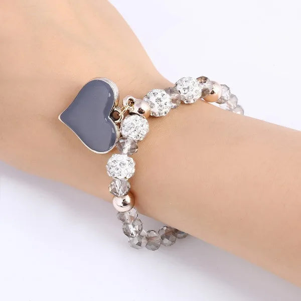 6 Styles Vintage Love Heart Charms Bracelet Delicate Strech Crystal Beading Bracelet Jewelry For Women Girls Valentines Day Gift