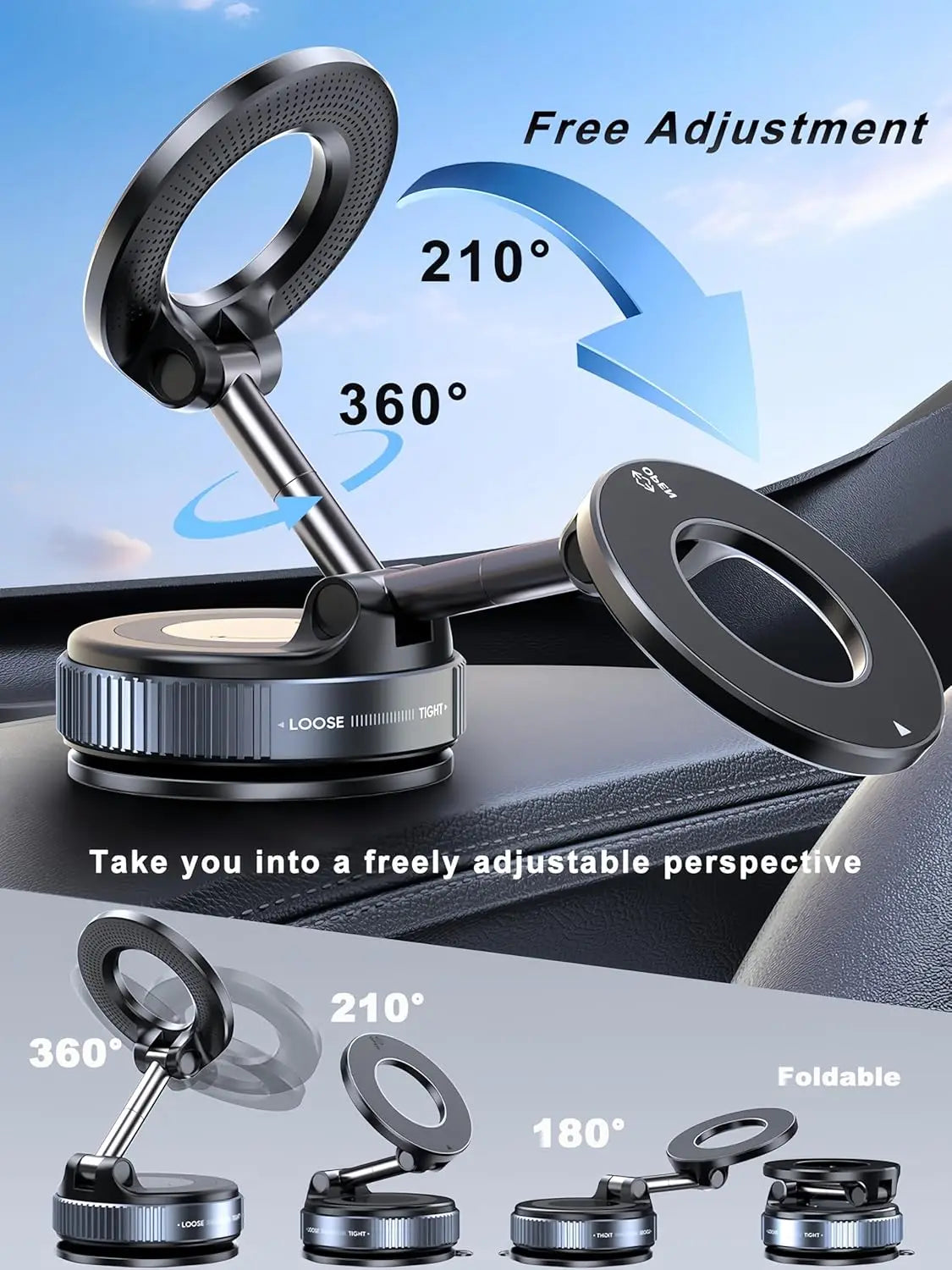 Vacuum Magnetic Car Phone Stable Dashboard  Adsorption  Anti-Shake Mobile StandUniversal For Cars Safe Driving Access