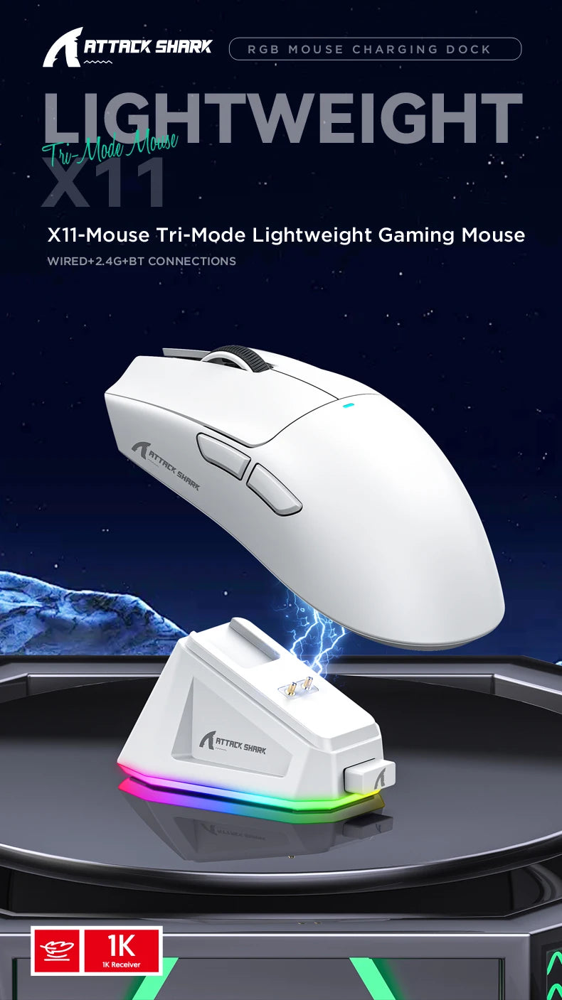 ATTACK SHARK X11 PAW3311 optical sensor,maximum resolution of 22K DPI acceleration up to 40G,edge in competitive gaming