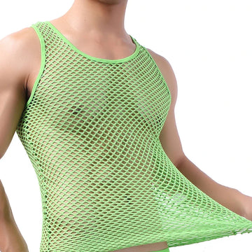 Fashion Tank Tops For Men Hollow Out Undershirt Mesh Breathable Sleeveless Vest