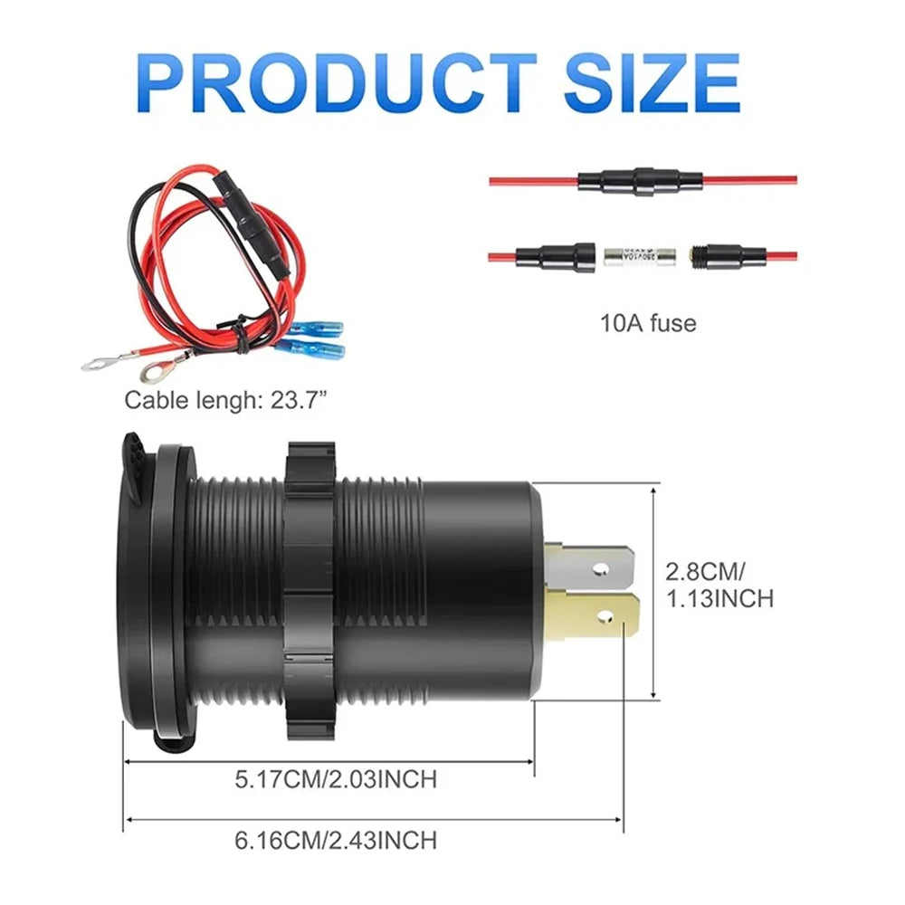 3 Ports Quick Charge Dual PD & QC 3.0 112W Aperture Car Charger Outlet Socket For 12V 24V Motorcycle Boat Marine Truck ATV