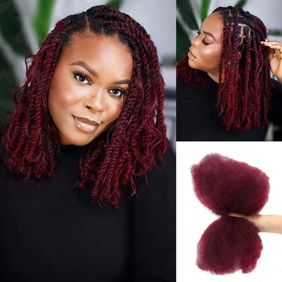 QVR Afro Kinky Bulk Human Hair For Braiding Dreadlock Hair Peruvian 50g/pc Virgin Natural Brown Remy Human Hair Debut Extension