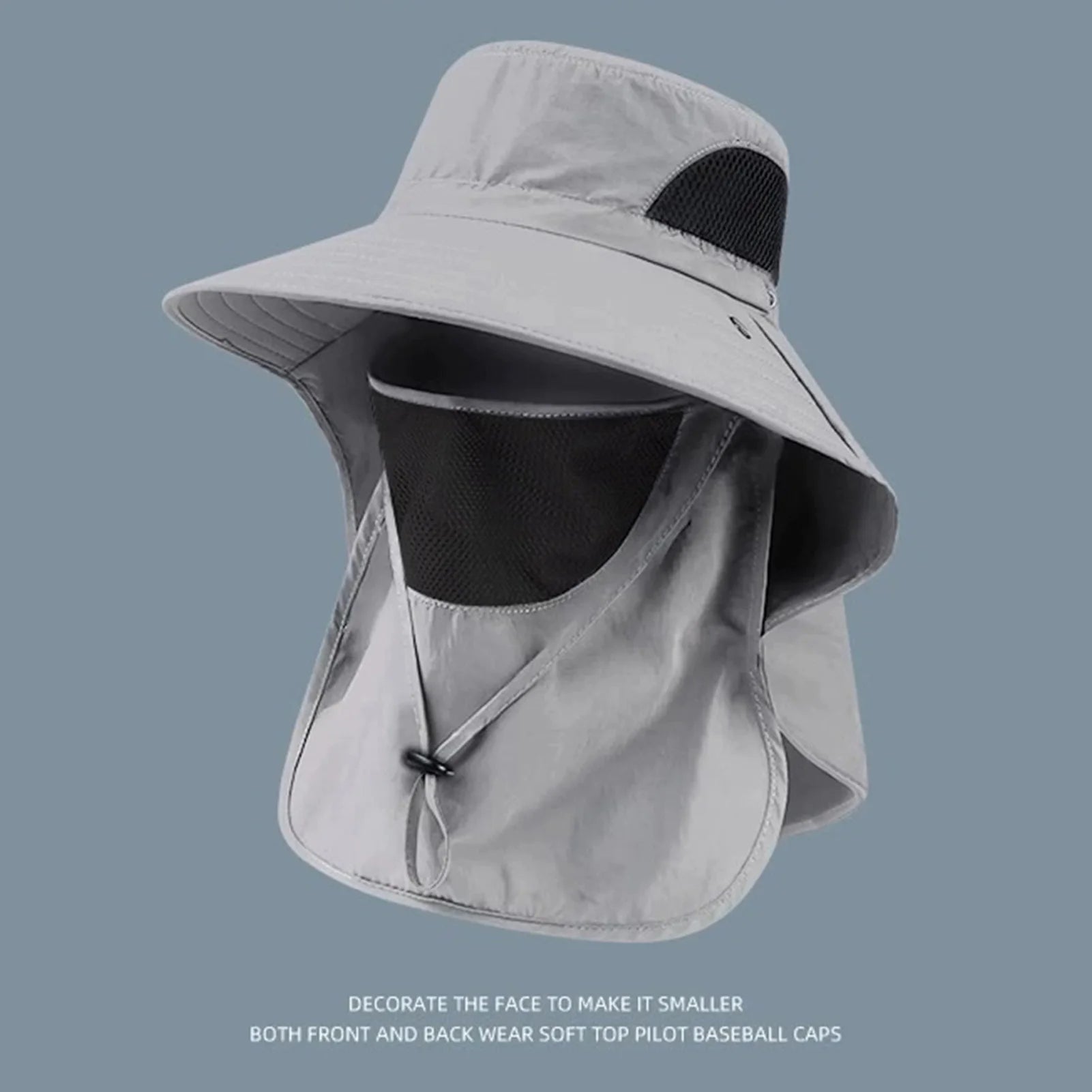 Polyester Sun Fishing Hat With Neck Cover Wide Brim UV Protection Breathable With Chin Strap For Beach Hiking Men Women