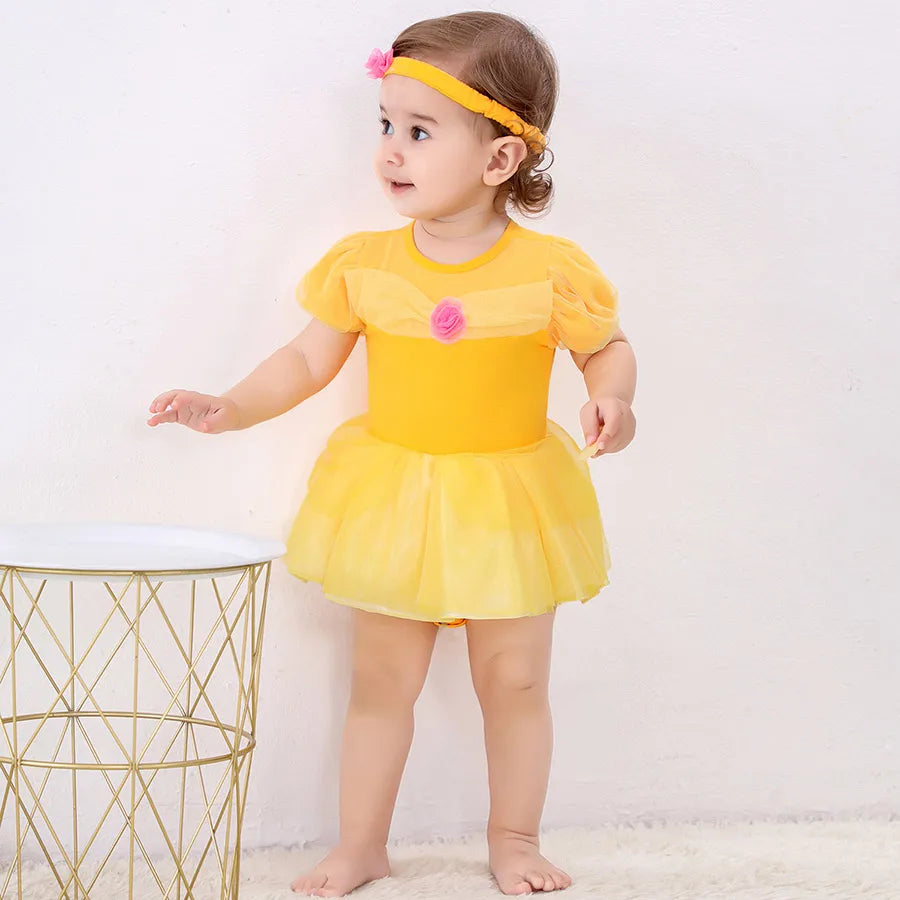 Baby Girls Costumes Kid Romper Tutu Dress with Headband Infant Baby Girl Princess Alice Clothes Aurora Belle Dress Party Costume
