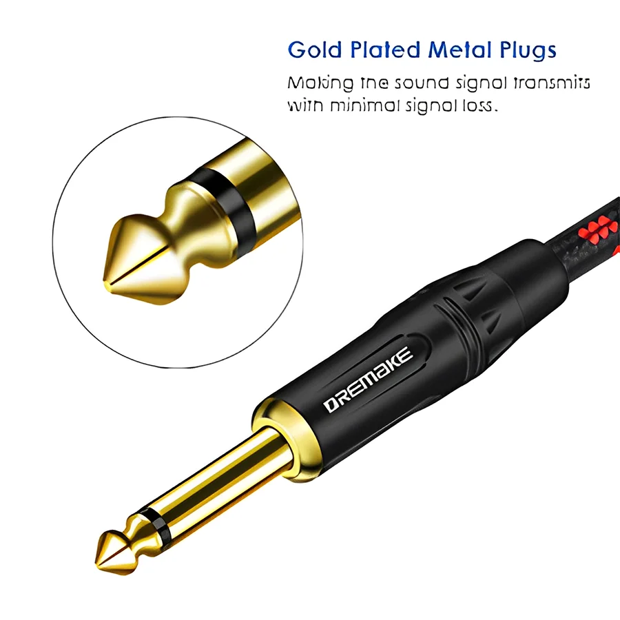 Jack 6.35 mm Mono Cable Gold Plated Guitar Cable Male to Male Cotton Braided Instrument Cable for Guitar Bass keyboard