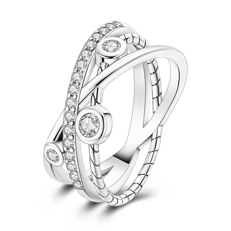 Rings For Women 925 Silver Sparkling Zircon Minimalist Geometric Star X Rings Romantic Wedding Engagement Valentine Jewelry Gift
