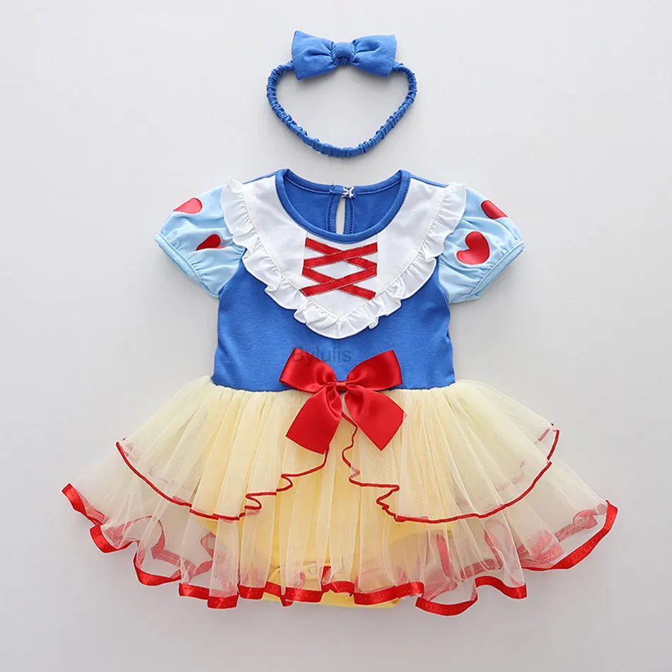 Baby Girls Costumes Kid Romper Tutu Dress with Headband Infant Baby Girl Princess Alice Clothes Aurora Belle Dress Party Costume