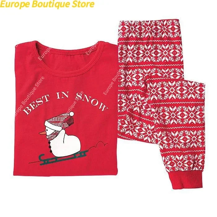 2025 Winter Christmas Family Matching Pajamas Set Let It Snow Print Adults Kids Pyjamas Full Sleeve O Neck Loungewear Xmas Look