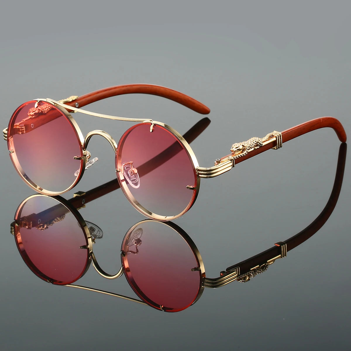 Classic Retro Double Beam Leopard Head Decorative Men's Driving Metal Round Frame