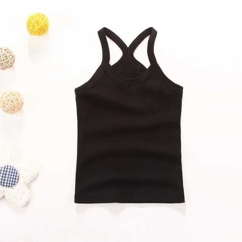 Summer Cotton Girls Vest Sleeveless Solid Color T-shirts Tees Kids Children Tops Baby Girl Casual Clothes Tshirt 2-12 Years