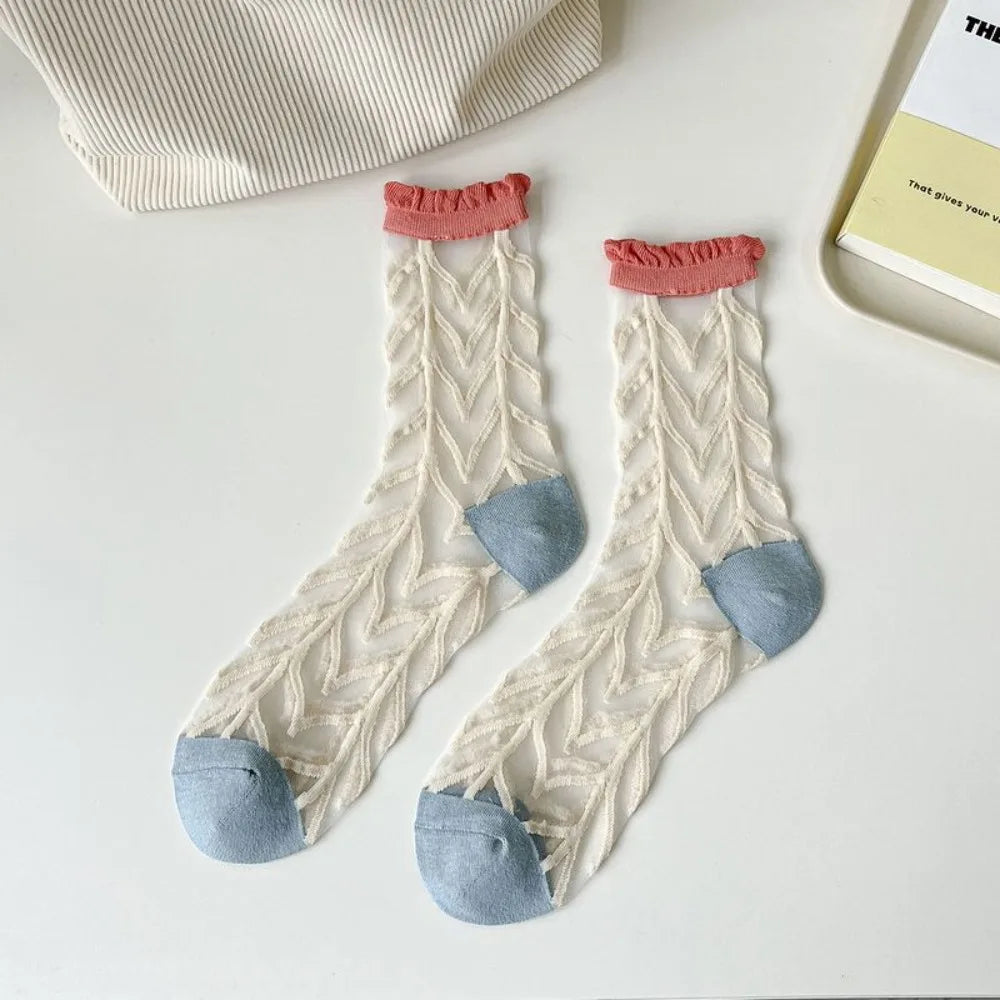 Fashion Socks For Women Summer Breathable Trendy Casual Socks Cute Fashion Korean Style Transparent Lace Sweet Socks