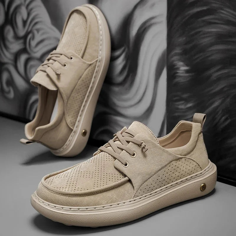 2025 New Lace Up Sneakers Breathable Mesh Cushioned Sole Lace Up Low Cut Thick Soled Casual Shoes for Men Promotion Cowboy Boots