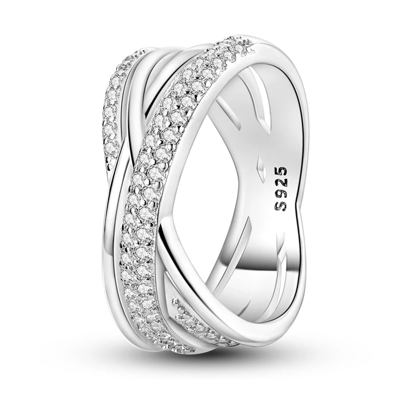 Rings For Women 925 Silver Sparkling Zircon Minimalist Geometric Star X Rings Romantic Wedding Engagement Valentine Jewelry Gift