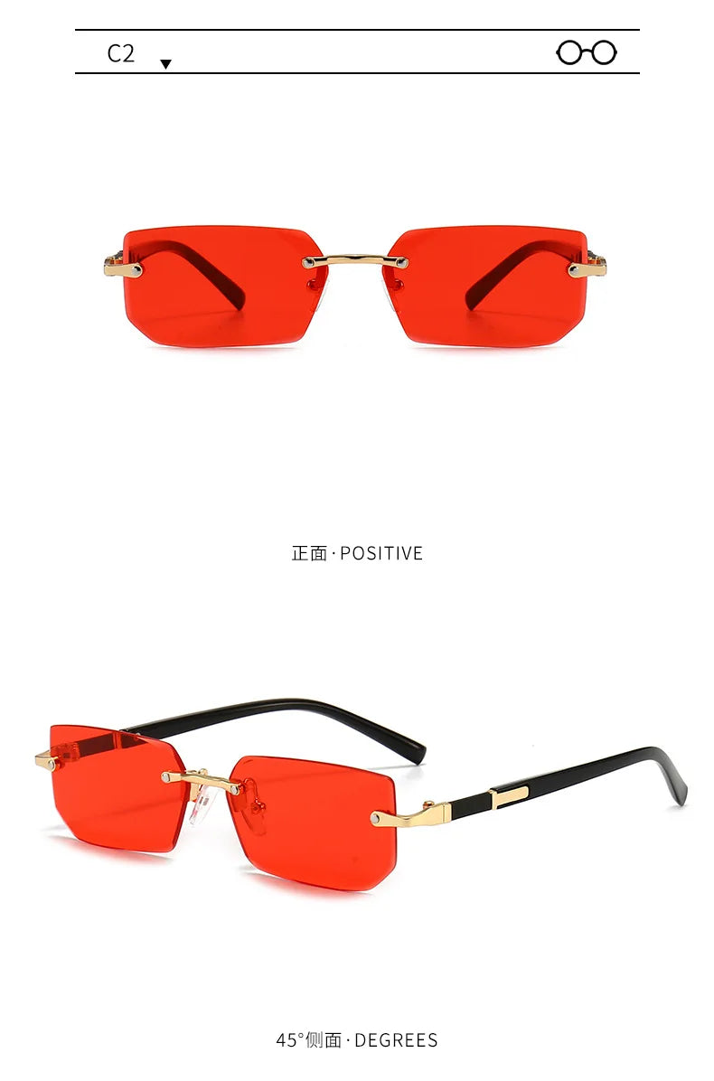 Clearance_Rimless Sunglasses Rectangle Fashion Popular Women Men Shades Small Square Sun Glasses For Female male Summer Travelin