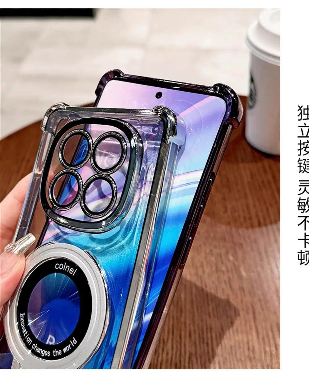 For Redmi Note 15 Pro and Note 15 Pro Plus Case Magnetic Holder Plating Airbag Transparent Camera Protection Shockproof Cover