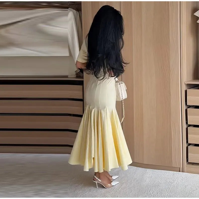 Women Fashion Solid Dress V-neck Ruffles Hem Short Sleeves Waist-cinching Draped Empire Dresses Summer Chic Elegant Summer Gown