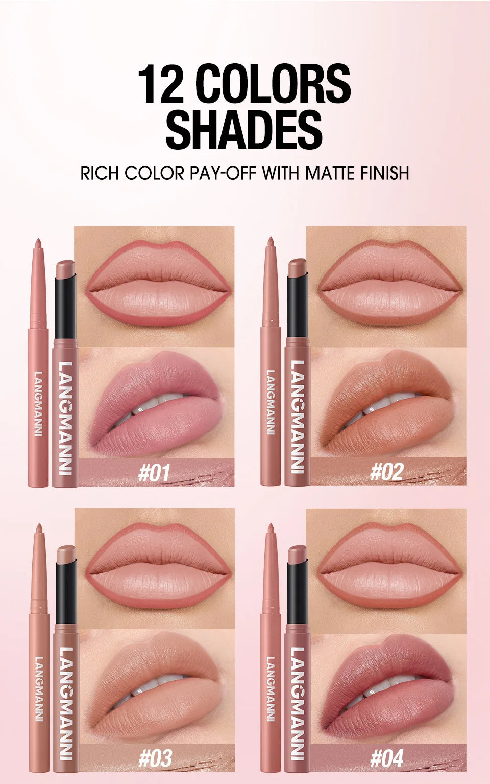 2Pcs/set Matte Soft Mist Slanted Mouth Lipstick + Lip Liner Set Combo Light Matte and Non-Drying Waterproof Non-Stick Lip Set