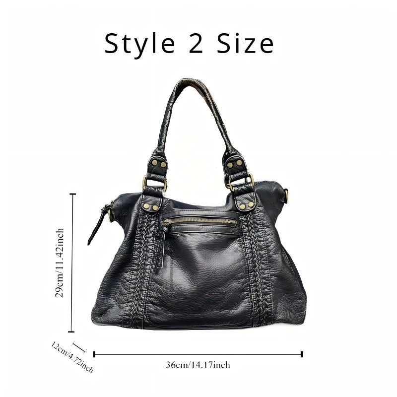 Soft Leather Retro Bag Shoulder Messenger Bag Large Capacity Tote Bag Y2K Motorcycle Bag