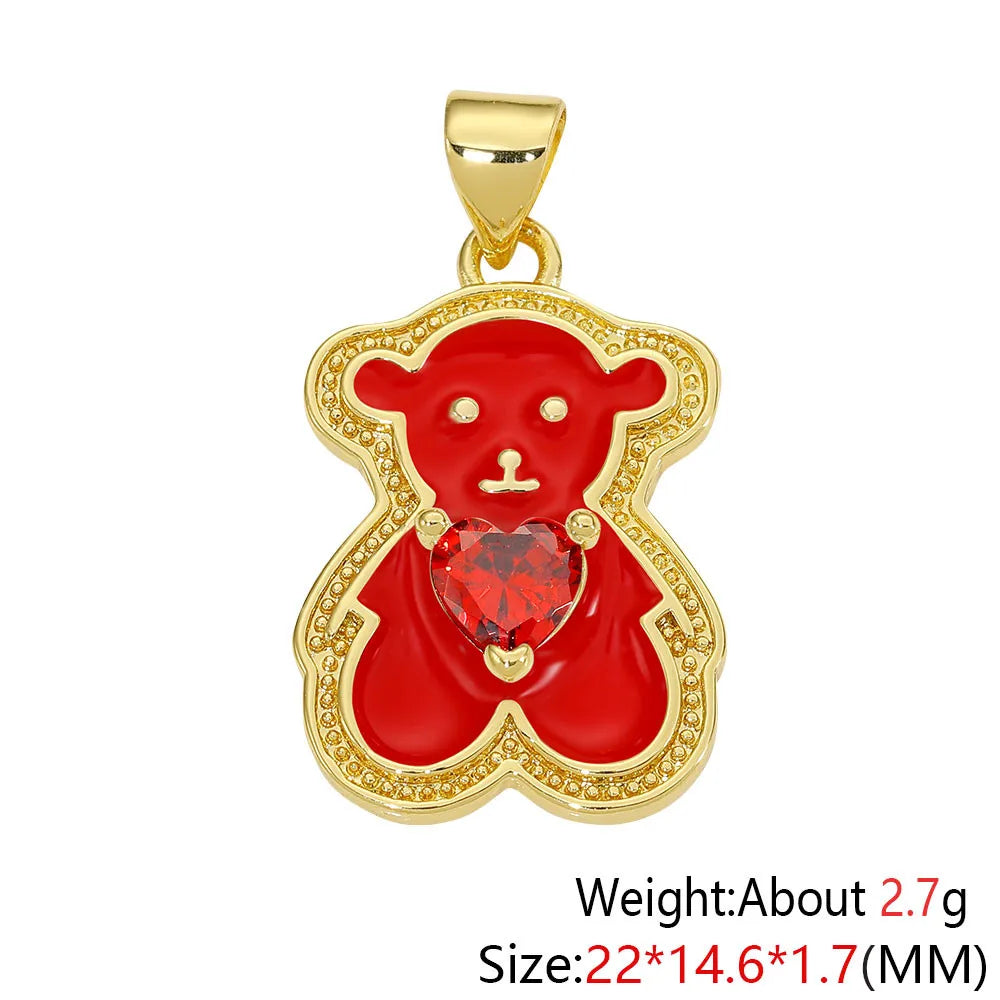 HUAMI Colorful Cute Bear Enamel Necklace Pendant Handmade Prevent Allergy Multicolor Cubic Zirconia Charms Supplies Accessories