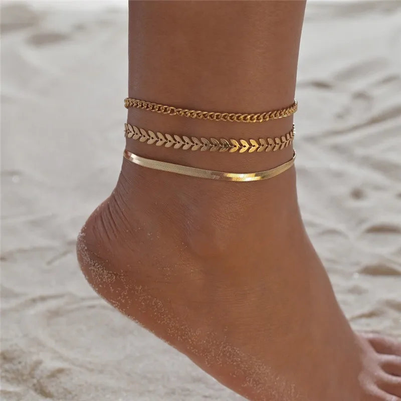 Modyle New Fashion Simple Heart Female Anklets Foot Jewelry Leg New Anklets On Foot Ankle Bracelets For Women Leg Chain Gifts