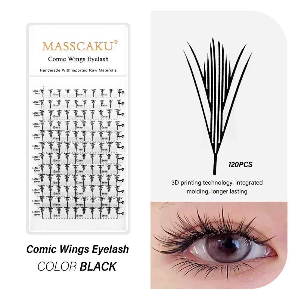 MASSCAKU Fox Comic Spire Lash Extensions C D Curl 8-15mm Mix Natural Manga Style Eyelash Professional Premade Fans Eyelashes