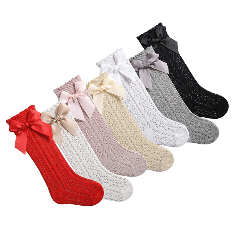 0-3years Infant Baby Girls Long Stockings Princess Solid Color Cute Bowknot Socks Spring Summer Thin Mesh Over-The-Knee Socks