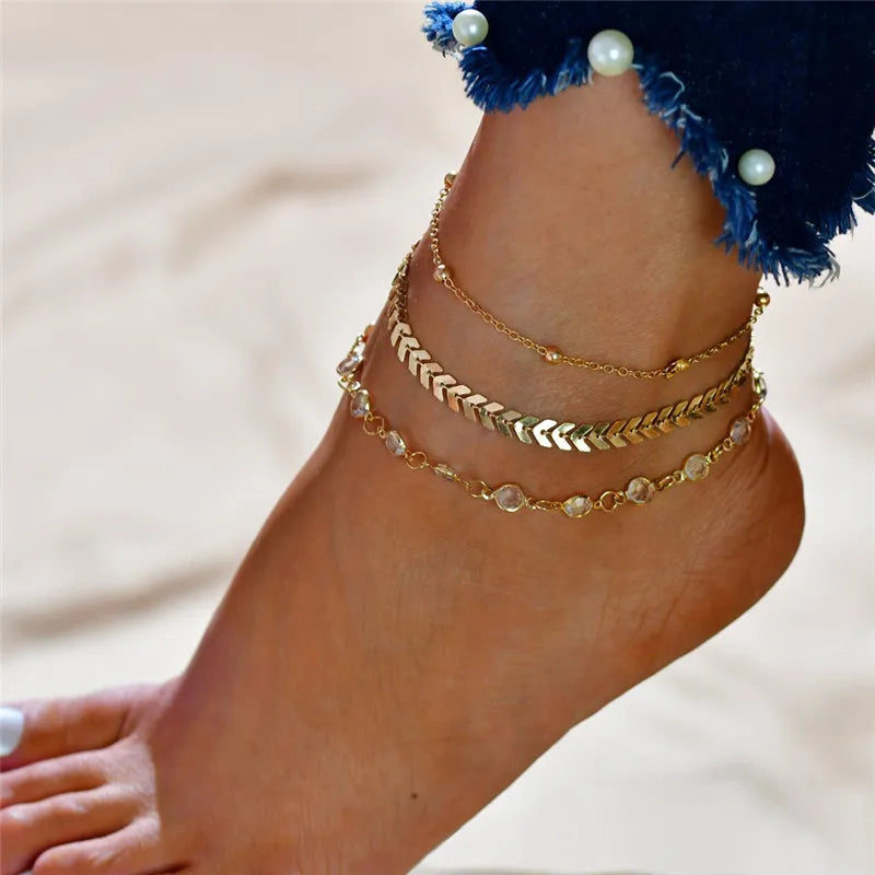 Modyle New Fashion Simple Heart Female Anklets Foot Jewelry Leg New Anklets On Foot Ankle Bracelets For Women Leg Chain Gifts