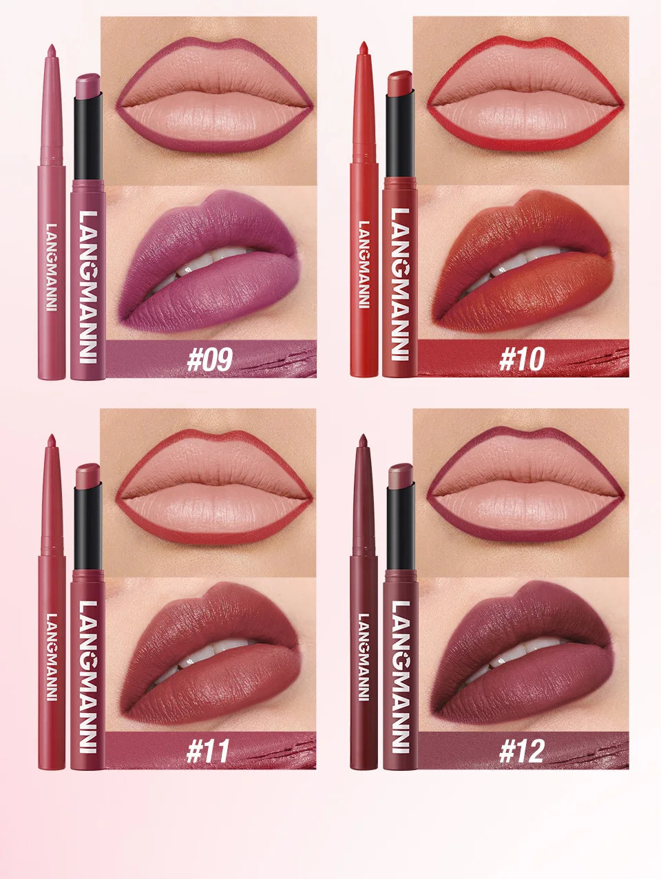 2Pcs/set Matte Soft Mist Slanted Mouth Lipstick + Lip Liner Set Combo Light Matte and Non-Drying Waterproof Non-Stick Lip Set