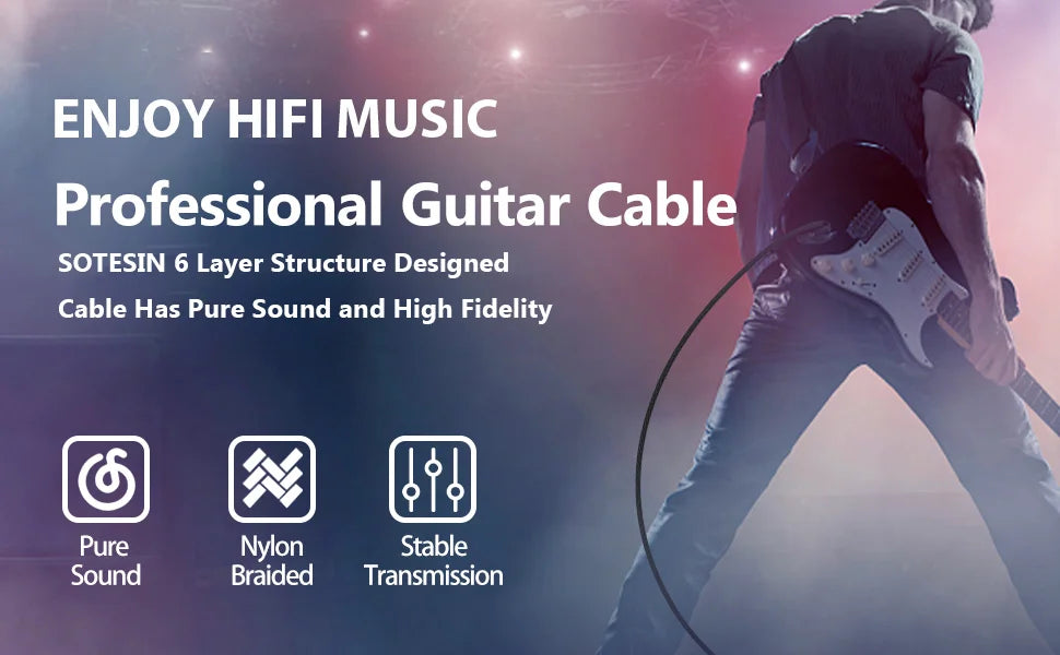 Jack 6.35 mm Mono Cable Gold Plated Guitar Cable Male to Male Cotton Braided Instrument Cable for Guitar Bass keyboard
