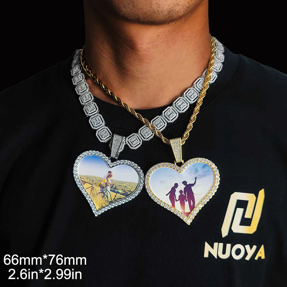 Custom Photo Necklace Circle Chain Personalized Medallion Memory Picture Pendant Solid Back Zircon Hip Hop Jewelry Free Engrave