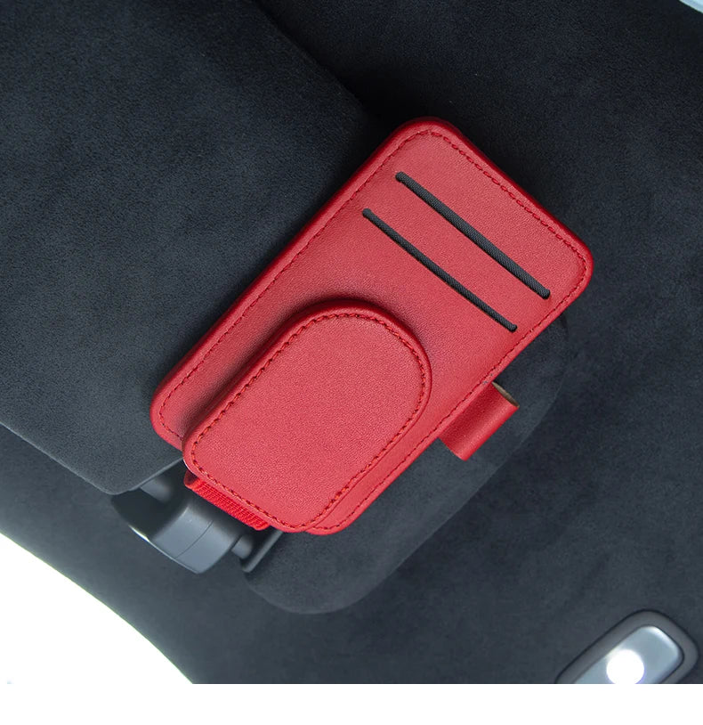 JFBONIN Leather Car Sun Visor Sunglasses Holder with Magnetic Clip Pen And Card Holder Creative Sunshade Storage Case