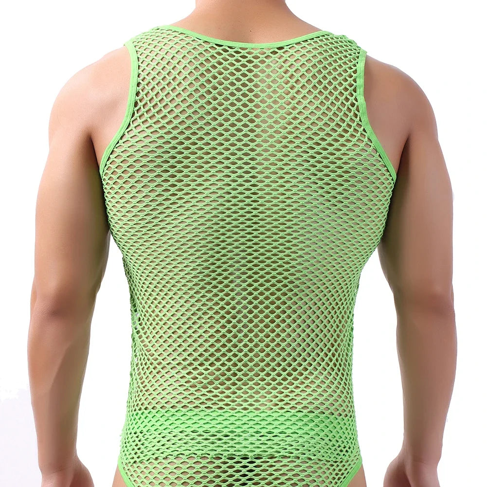 Fashion Tank Tops For Men Hollow Out Undershirt Mesh Breathable Sleeveless Vest