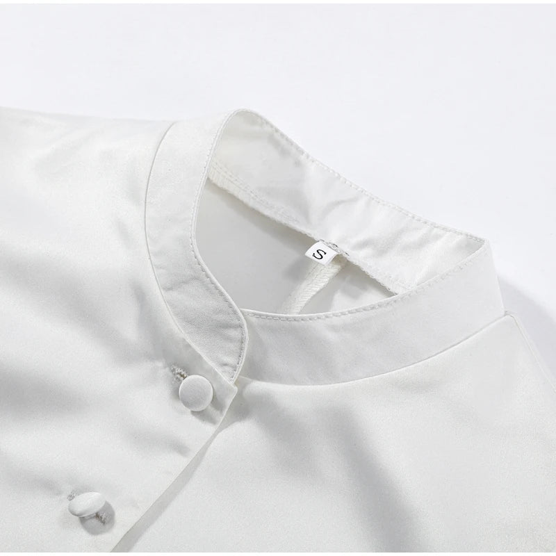2026 Spring Summer Short Puff Sleeve Frog Button Shirt For Women Stand Collar  Single Breasted Blouse Lady Chic Street Party Top