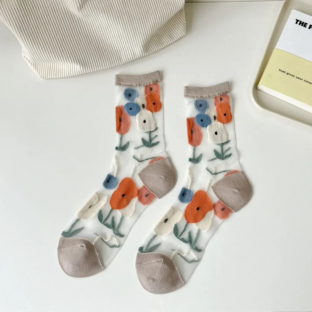 Fashion Socks For Women Summer Breathable Trendy Casual Socks Cute Fashion Korean Style Transparent Lace Sweet Socks