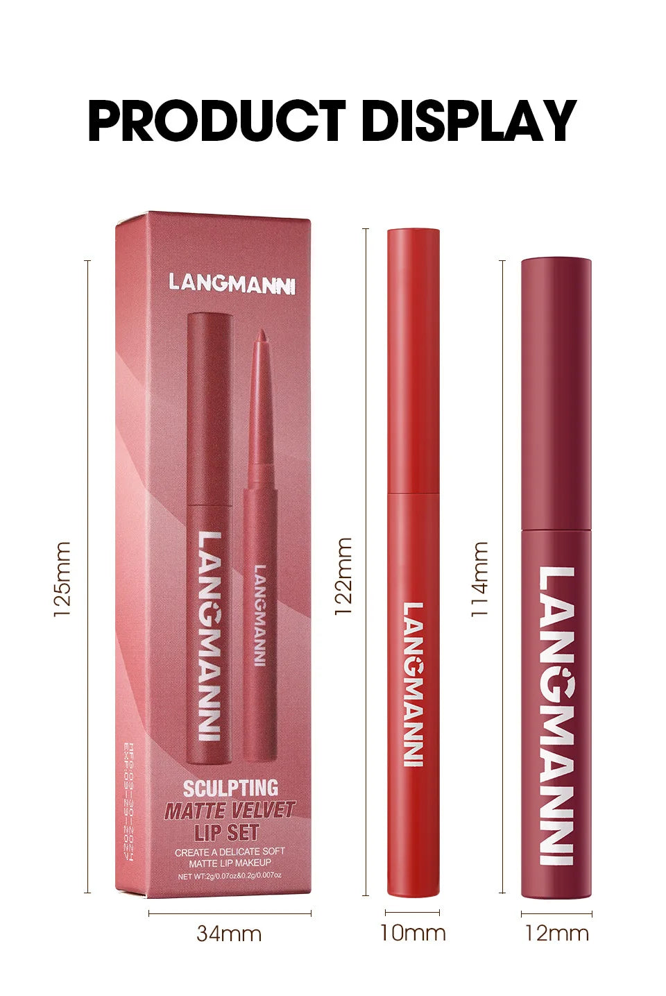 2Pcs/set Matte Soft Mist Slanted Mouth Lipstick + Lip Liner Set Combo Light Matte and Non-Drying Waterproof Non-Stick Lip Set