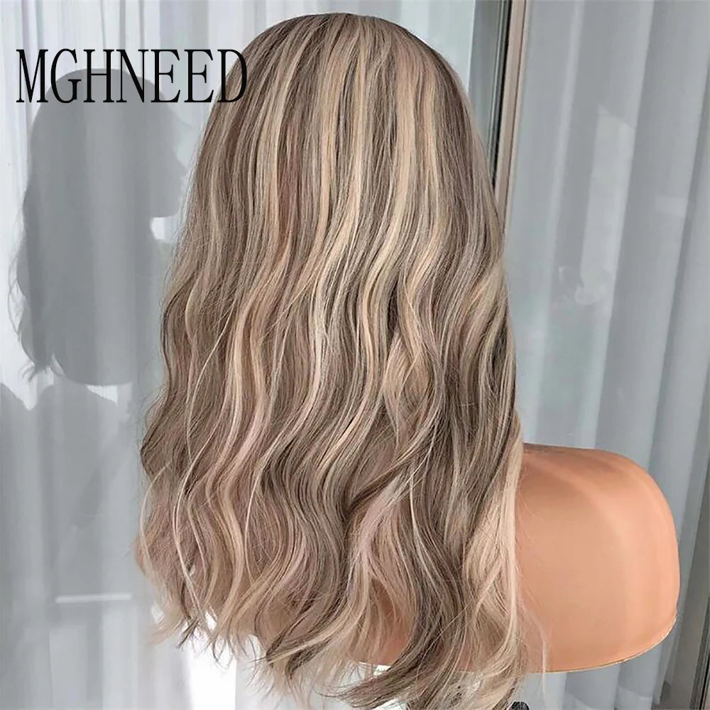 Highlighted Human Hair Lace Frontal Wig Brown Blonde 13x4 Lace Front Wigs For Women Natural Wave HD Transparent Lace Brazilian
