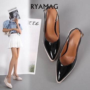 MAGLINS New Women's Wedge Heel Platform High Heel Pointed Toe Women's Shoes Back Empty Drag Fashion Platform Patent Leather